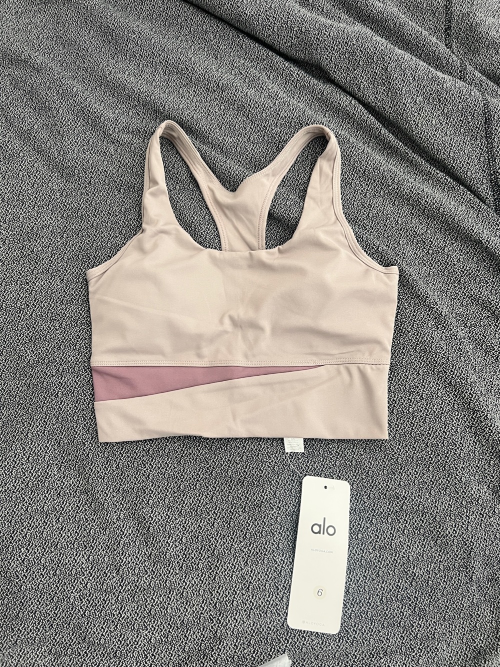 ALO Yoga Racerback Sports Bra in Blush with Dusty Rose Accent
